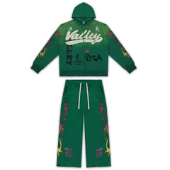 Vale Forever Green Tribal Graphic Zip Hoodie And Sweatpants Set