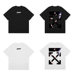 Off-White Black Pink Block Arrow Cross Print Short Sleeve T-Shirt