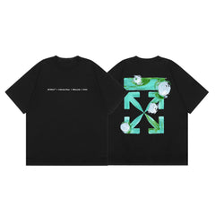 Off-White Green Floral Arrow Cross Print Short Sleeve T-Shirt