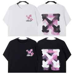 Off-White Pink Spray Paint Arrow Cross Print Short Sleeve T-Shirt
