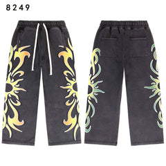 Vale Forever Vintage Black Gradient Flame Print Wide Leg Sweatpants)
