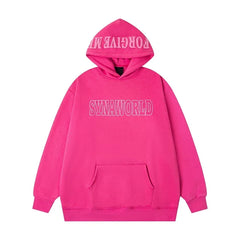 Syna World Hood Print Logo Oversized Fleece Hoodie (Hot Pink / White)
