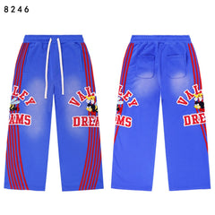 Vale Forever Blue Cartoon Logo Striped Wide Leg Sweatpants