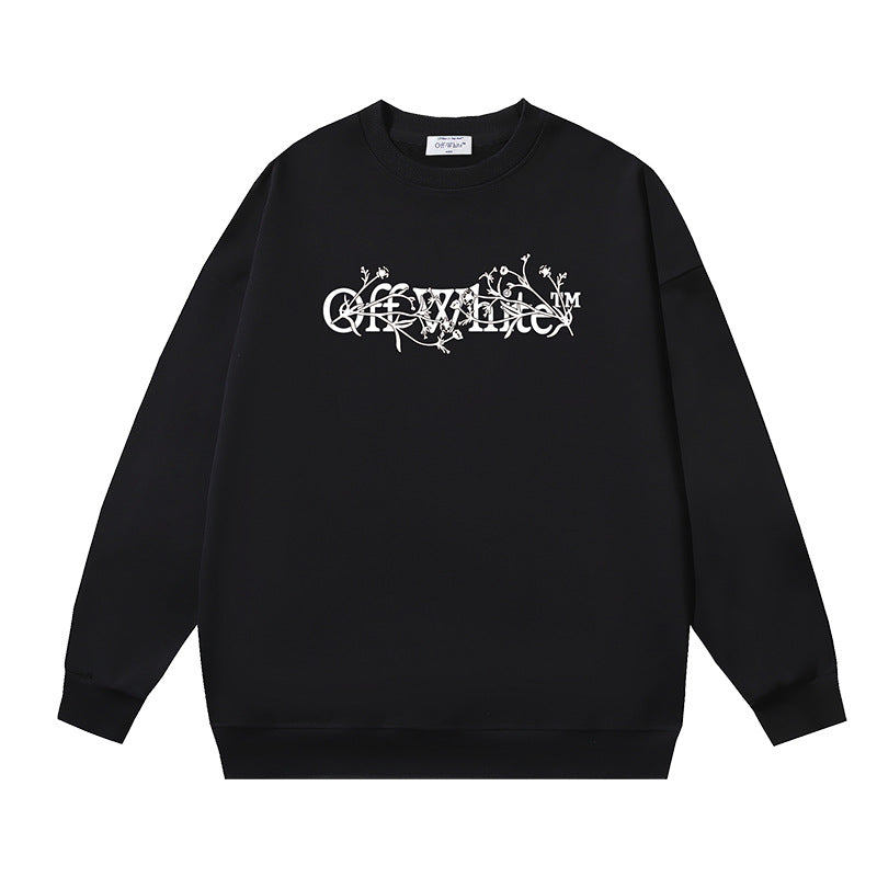 Off-White Black Floral Vine Typography Crewneck Sweatshirt