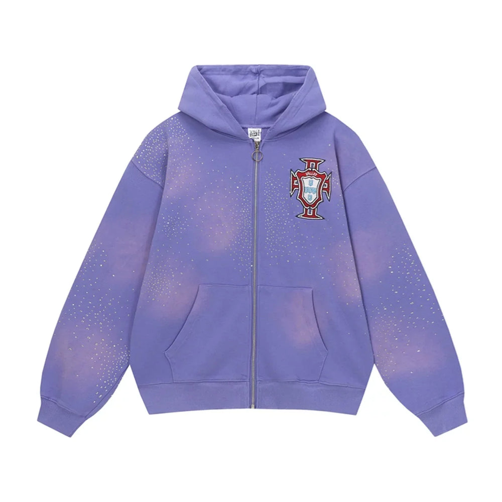 Vale Forever Dream Valley Purple Embroidered Rhinestone Zip Hoodie