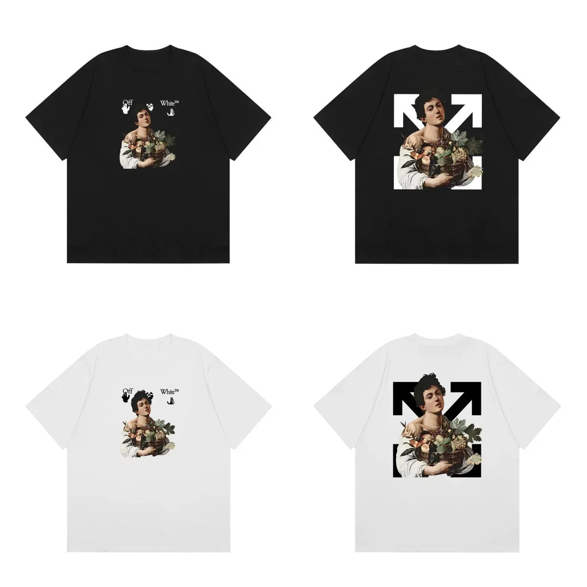 Off-White Oil Painting Figure Arrow Cross Print Short Sleeve T-Shirt