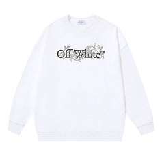 Off-White White Floral Vine Typography Crewneck Sweatshirt