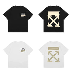Off-White Beige Warning Tape Arrow Cross Print Short Sleeve T-Shirt