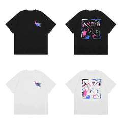 Off-White Pink Purple Abstract Arrow Cross Print Short Sleeve T-Shirt