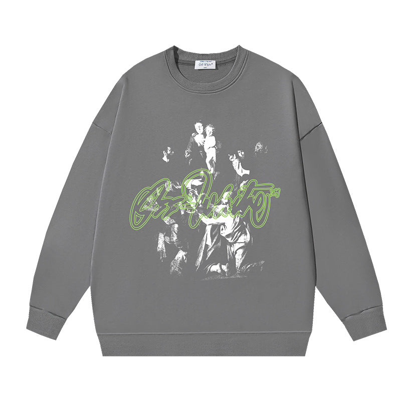 Off-White Dark Grey Neon Typography Portrait Crewneck Sweatshirt
