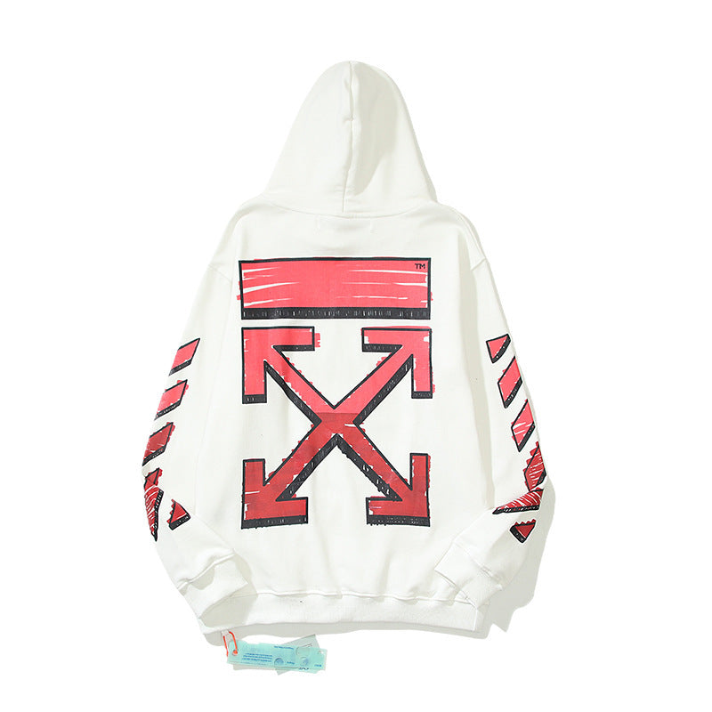Off-White White Red-Black Bold Sketch Frame Hoodie