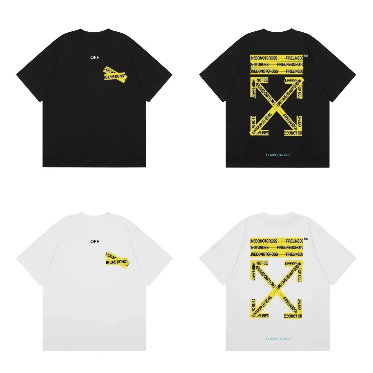 Off-White Yellow Warning Tape Arrow Cross Print Short Sleeve T-Shirt
