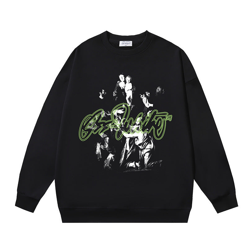 Off-White Black Neon Typography Portrait Crewneck Sweatshirt