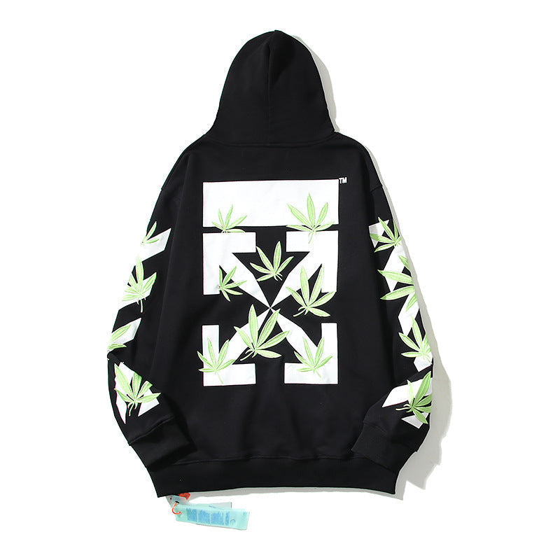 Off-White Black Green Botanical Leaf Arrow Hoodie