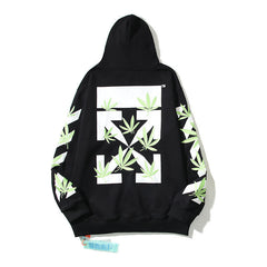 Off-White Black Green Botanical Leaf Arrow Hoodie