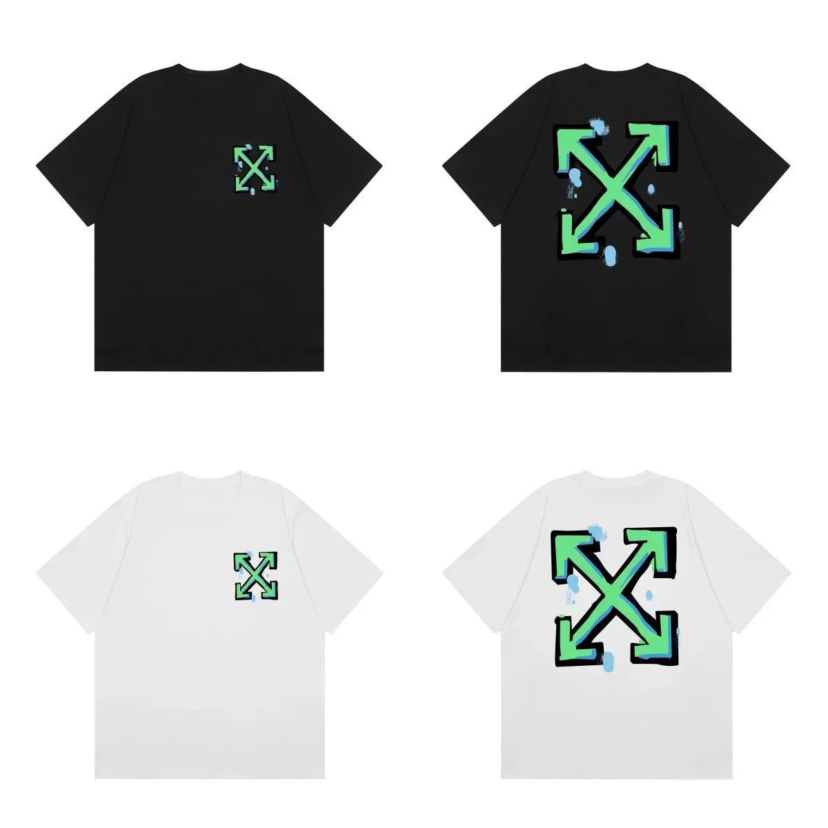 Off-White Neon Green Arrow Cross Print Short Sleeve T-Shirt