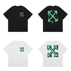 Off-White Neon Green Arrow Cross Print Short Sleeve T-Shirt