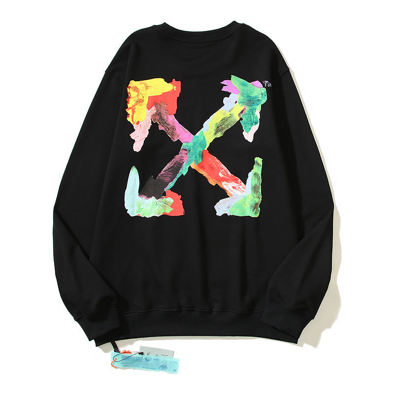 Off-White Black Colorful Paint Splash Arrow Crewneck Sweatshirt