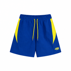 Royal blue shorts with bright yellow panels